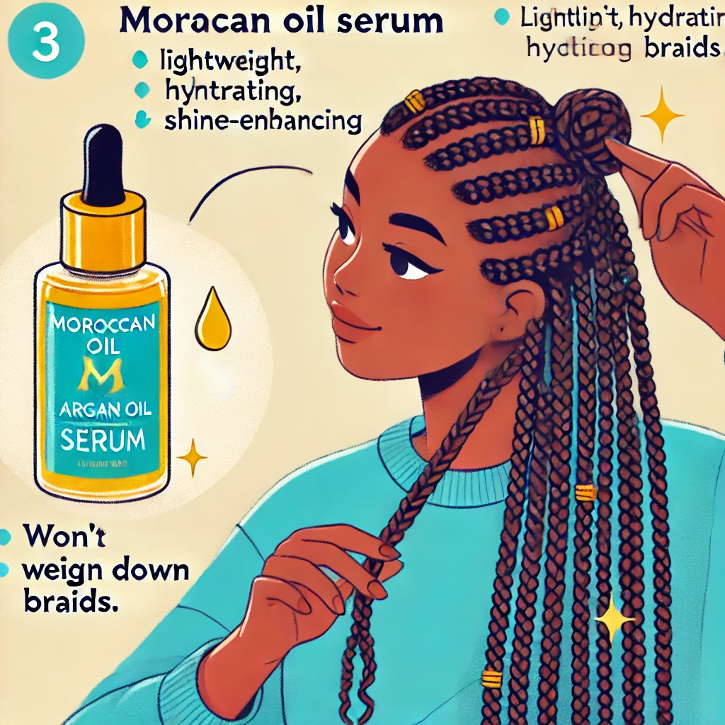 thebraidingvault instructional style illustration for applying Moroccan oil treatment to braided hair
