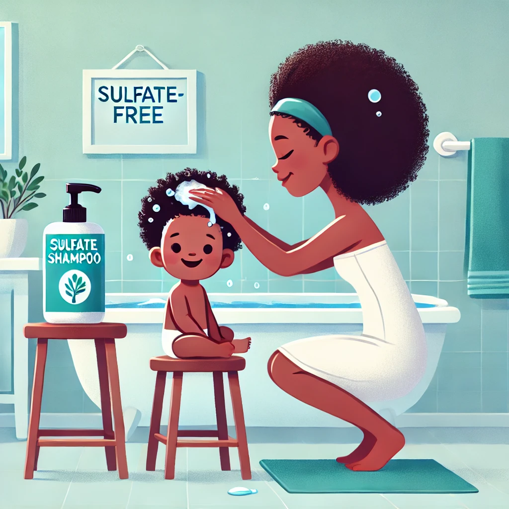 TheBraidingVault-A-digital-illustration-of-a-mother-gently-washing-her-childs-natural-hair-in-the-bathroom.-The-child-sits-on-a-small-stool-with-a-happy-expression